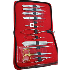 BASIC OPHTHALMIC CATARACT SET 12 PCS STAINLESS STEEL WITH LEATHER KIT POUCH