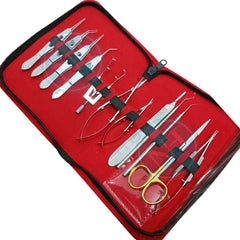 BASIC OPHTHALMIC CATARACT SET 12 PCS STAINLESS STEEL WITH LEATHER KIT POUCH
