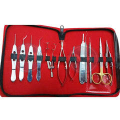BASIC OPHTHALMIC CATARACT SET 12 PCS STAINLESS STEEL WITH LEATHER KIT POUCH