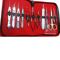 BASIC OPHTHALMIC CATARACT SET 12 PCS STAINLESS STEEL WITH LEATHER KIT POUCH