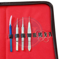 Stainless Steel Ophthalmic Corneal Transplant Surgery Set - 15 Pcs with Leather Pouch