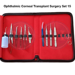 Stainless Steel Ophthalmic Corneal Transplant Surgery Set - 15 Pcs with Leather Pouch