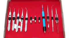 BASIC OPHTHALMIC CATARACT SET 12 PCS STAINLESS STEEL WITH LEATHER KIT POUCH