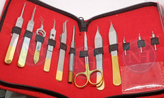 BASIC HAIR TRANSPLANT INSTRUMENTS KIT 12 PCS WITH LEATHER POUCH