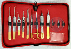 BASIC HAIR TRANSPLANT INSTRUMENTS KIT 12 PCS WITH LEATHER POUCH