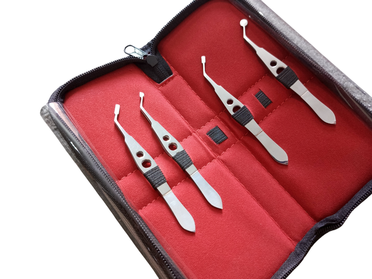 Meibomian Gland Expressors Massage Forceps Stainless Steel 4 Pcs Set with Leather Pouch