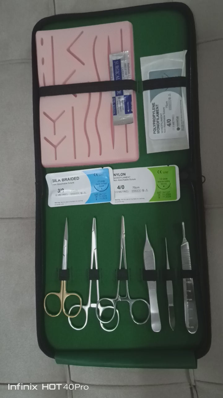 Student Basic Suture Practice Kit/Training Kit 19 Pieces with Leather Pouch