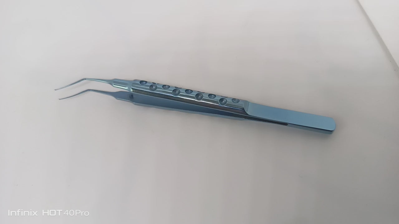 Titanium Utrata Capsulorhexis Forceps Angled, Curved, Round Handle