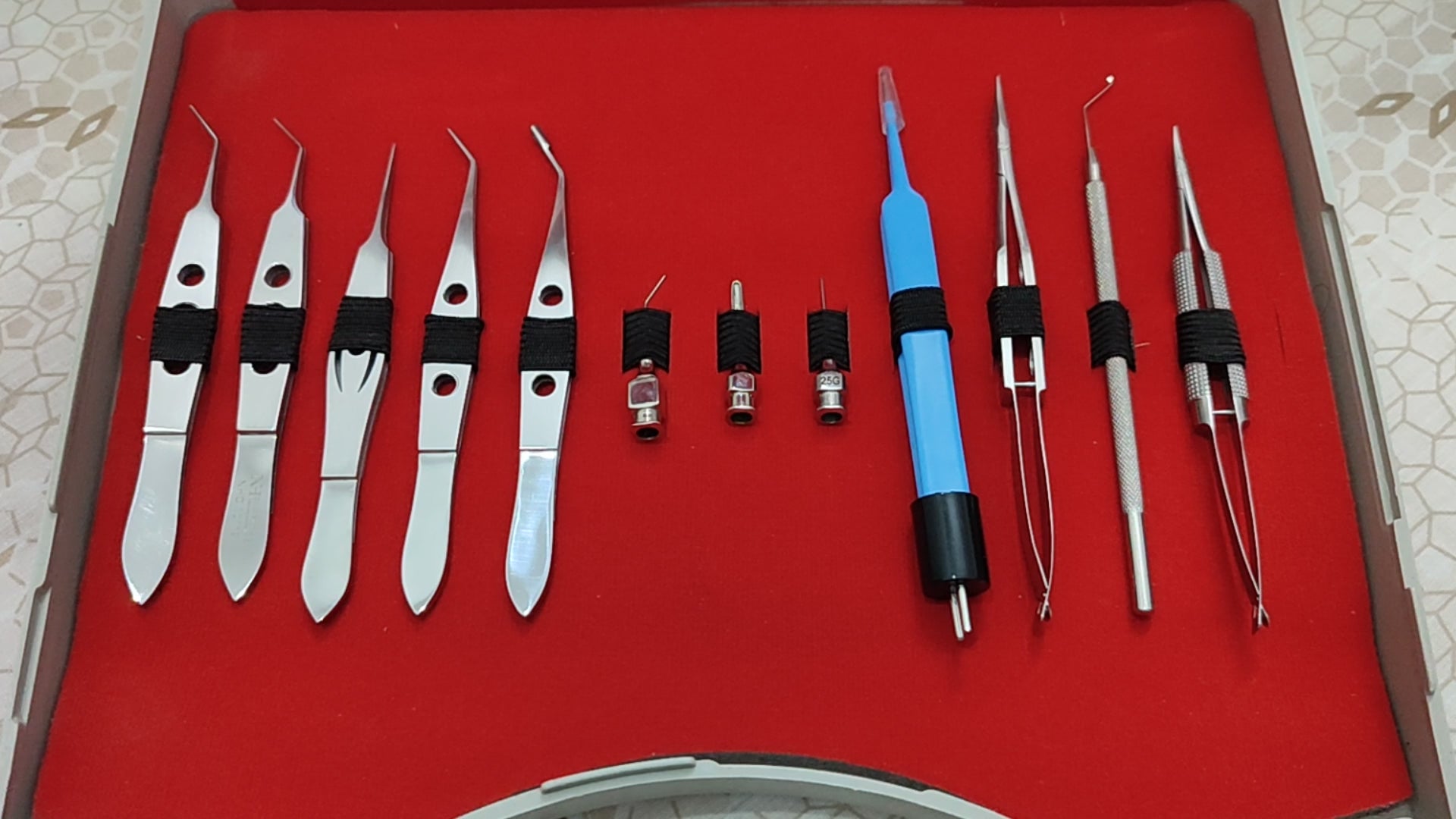 BASIC OPHTHALMIC CATARACT SET 12 PCS STAINLESS STEEL WITH LEATHER KIT POUCH