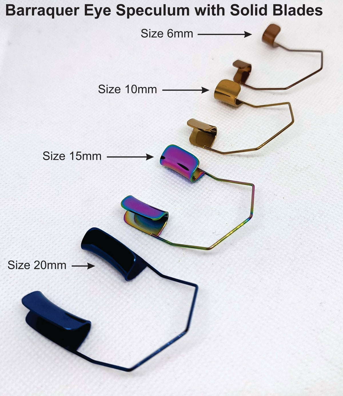 Barraquer Eye Speculum with Solid Blades Sizes 6mm, 10mm, 15mm & 20mm (4 Pcs Set)